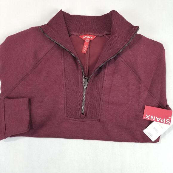 SPANX Tops - SPANX AirEssentials Pullover Womens Medium Burgundy Brushed Half Zip Tunic NWT